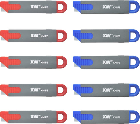 XW Handy Safety Box Cutters, Auto-retractable Razor Blade Carton Cutter for Opening Packages, 10-Pack...