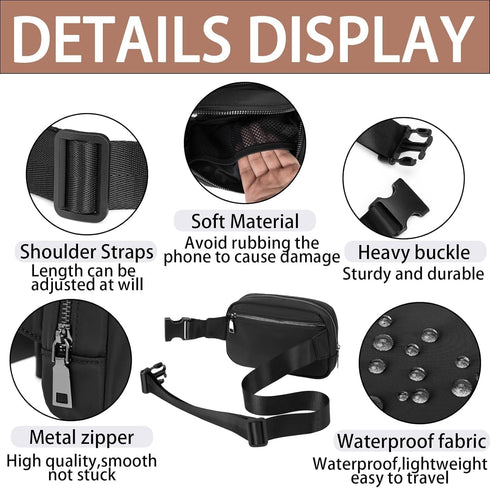 Waist Pack for Women and Men, Fanny Pack Purse with Adjustable Strap, Waterproof, Large Capacity, for Travel Hiking (Black),Sport,gift, Small...