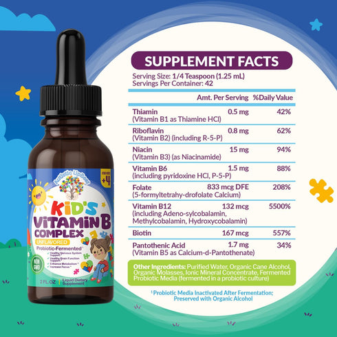 Autistic UpBeat: Kid's Vitamin B Complex | Kid-Friendly Drops | Unlfavored | B1, B2, B3, B6, B7, B9 & Methyl B12 | Brain Function, Focus, Metaboli...