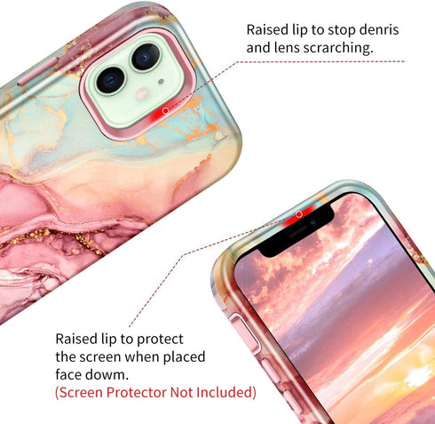 Btscase for iPhone 12 Case/iPhone 12 Pro Case, Heavy Duty Three Layer Marble Shockproof Full Body Rugged Hard PC+Soft TPU Bumper Drop Protection W...