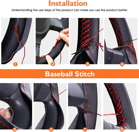 Leather Steering Wheel Wrap (Size M4, Black and Red)...