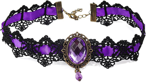 Pingyongchang Lace Choker Necklace Black Lace Crystal Choker Necklace for Women Halloween Weeding Costume Party Prom Vampire Pendant Choker for Wo...