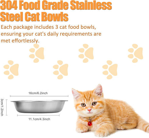 Stainless Steel Cat Bowls, Cat Food Bowls Whisker Friendly Shallow Cat Food Dish, Metal Basic Cat Bowls (3 PCS?6.2Inch)...