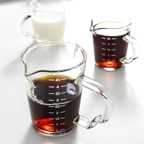 Espresso Shot Glasses 150ML Double Spouts Measuring Cup Triple Pitcher Milk Cup Wine Glass Pitcher Barista Measure Cup Liquid Heavy Glass Milk Cup...