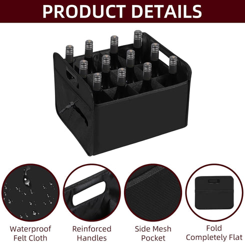 12 Bottle Wine Carrier, Collapsible Wine Bottle Storage Box Premium Felt Liquor Bottle Tote with Handles for Travel/Party/Picnic/Vacation, Black...