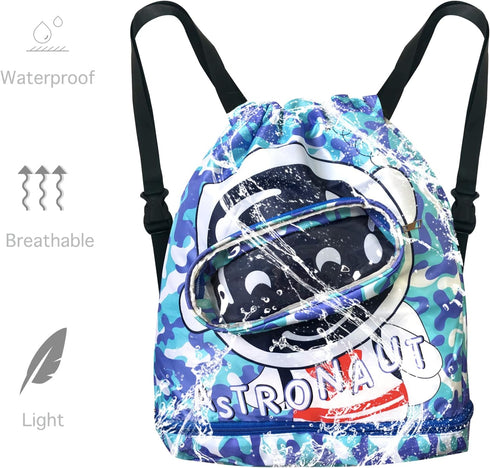 Astronaut Drawstring Swim Bags for Swimmers Lightweight Pool Gear Bag Beach Backpack for Women Men Gym Swimming Camping Hiking Shopping Dance Trav...