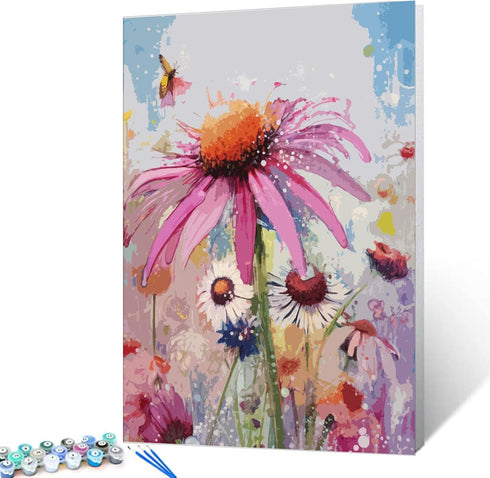 Tucocoo Echinacea Flowers Paint by Number for Adults Beginner, DIY Digital Oil Painting Kits on Canvas with Brushes and Acrylic Pigment, Beautiful...