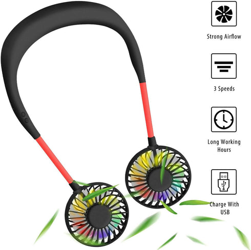 Portable Neck Fan, USB Rechargeable Fan with 3 Speeds Adjustable, Neck Fans Portable Rechargable Prime with LED Lights - Black...