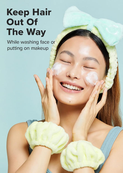 I DEW CARE Face Wash Headband & Scrunchie Set - Perfect Spa Pair | Head band for Face Washing & Skincare, Soft & Fuzzy, Teen Girls Cute Stuff, Bow...