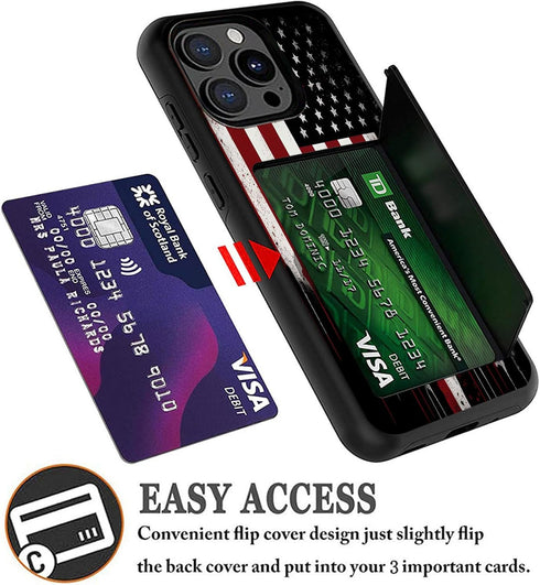 for iPhone 14 Case/iPhone 13 Case,Wallet Case Hidden Card Slot Holder Shockproof TPU and PC Dual Layer Protective Case Cover for iPhone 14 / iPhon...
