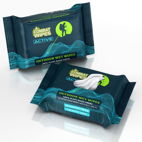 Combat Wipes ACTIVE Outdoor Wet Wipes - Extra Thick Camping Gear, Biodegradable, Body & Hand Cleansing/Refreshing Cloths for Backpacking & Gym w/N...