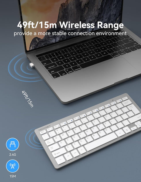 TECKNET 2.4G Wireless Keyboard, Ultra Slim Compact Computer Keyboard with Media Hotkeys, Silent Small USB Keyboard for Laptop PC Desktop Smart TV ...