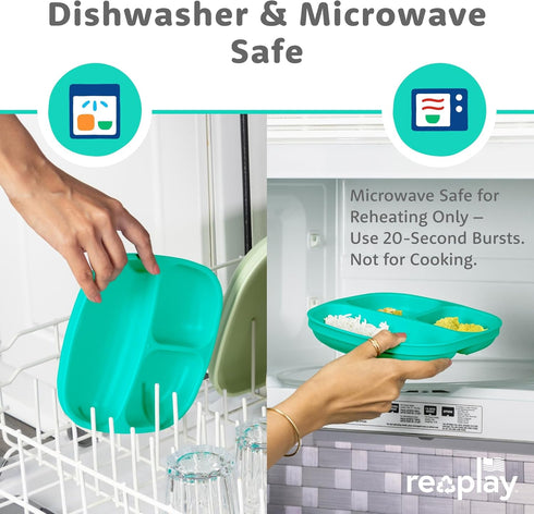 Re-Play Toddler Plates with Dividers - Deep-Walled 3 Compartments Divided Plates for Kids - Dishwasher & Microwave Safe - Made in USA - Set of 3-7...