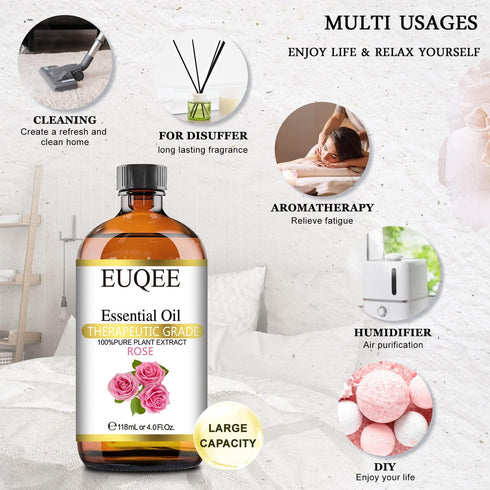 Rose Essential Oil 118mL Large Capacity Rose Oil Premium Essential Oil with Glass Dropper for Diffuser, Soap & Candle Making, Aromatherapy - 4Fl. ...