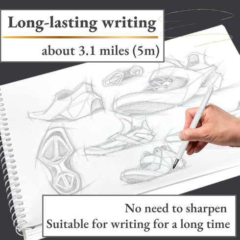 SUN-STAR Stylish Metal Pencil Metacil Retractable Click Pencils for Artist Drawing, Sketching, Non-Sharpening, Pencil Lead Color: Black H, White, ...