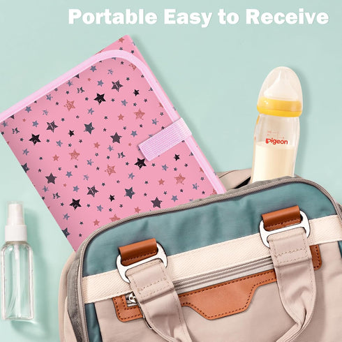 Baby Portable Diaper Changing Pad, Foldable Travel Diapering Changing Mat with Built-in Pillow, Waterproof Compact Changing Pad for Newborn Baby C...