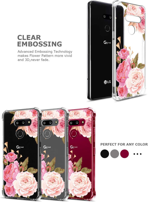 Floral Clear Pretty Phone Case for LG G8 ThinQ (2019 Release) for Women Girls,Flower Design Transparent Slim Soft Drop Proof TPU Bumper Cushion Si...