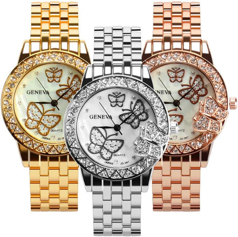 Weicam Women 3 Pc Simple Crystal Butterfly Watch Analog Quartz Wrist Watches Jewellery...