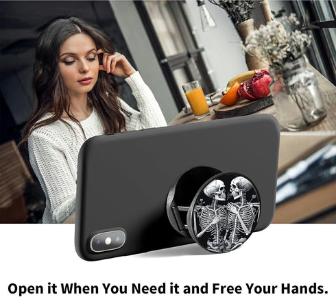 2-Pack Phone Case Holder for Fingers, Pop it for Phone, Phone Grip with Expanding Kickstand Compatible with All Phones and Tablets, Skull Leaf...