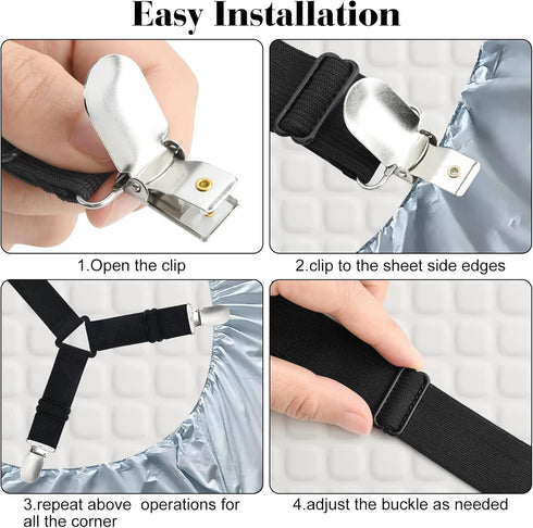 Morcheiong Bed Sheet Fasteners Straps - 4 Pack Adjustable Bed Sheet Holder Strap for Bedding Stays Bedsheet Tie Downs - Black...