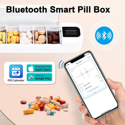 Odaro Smart Weekly Pill Organizer with Alarm - Bluetooth Pill Dispenser 7 Day, Vitamins Pill Box Reminder for Elderly (White)......