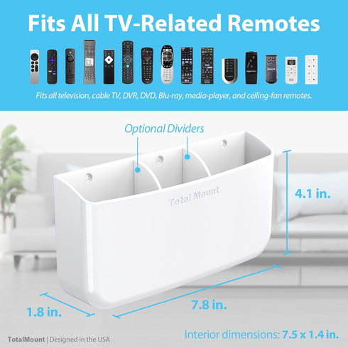 TotalMount Hole-Free Remote Holder – Eliminates Need to Drill Holes in Your Wall (Premium White Holder for 3 or 4 Remotes)...