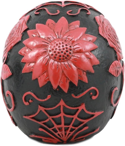 Ebros Day of The Dead Spider Web Floral Red Rose Skull Figurine DOD Floral Black Sugar Skull Statue 5" L...