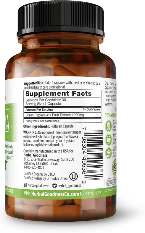 Green Papaya Fruit Extract Capsules - Organic Papaya Enzymes with Prebiotics and Probiotics for Digestive Health - Super Digestive Enzymes, Immune...