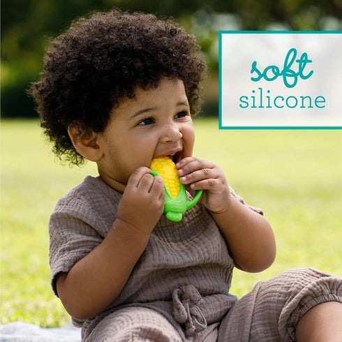 Infantino Lil' Nibbles Textured Silicone Teether - Sensory Exploration and Teething Relief with Easy to Hold Handles, Corn...