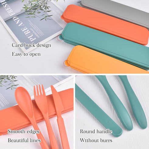 Reusable Travel Utensils Set with Case, 4 Sets Plastic Portable Knife Fork Spoons Tableware for Kids Adults Travel Picnic Camping Utensils...