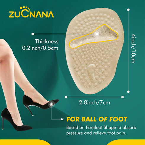Ball of Foot Cushions (Beige) | Metatarsal Pads for Women (6 Pairs Foot Pads) | Reusable Shoe Inserts for Pain Relief | Non-Slip Heel Cushion Inse...