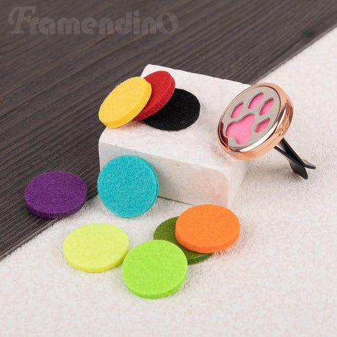 Framendino, 1 Pack Dog Paw Print Essential Car Oil Diffuser with 10 Felt Refill Pads Aromatherapy Car AIR Freshener Vent Clip Lockets for Men Wome...