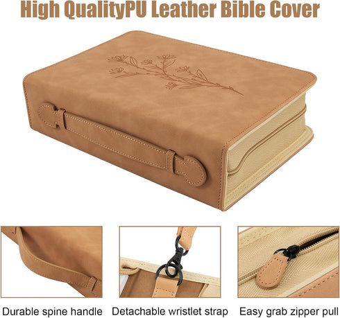 Bible Cases for Woman with Detachable Wristlet Strap,PU Leather Bible Cover for Women,Waterproof Bible Cover Case for Women,Floral Bible Cover Cas...
