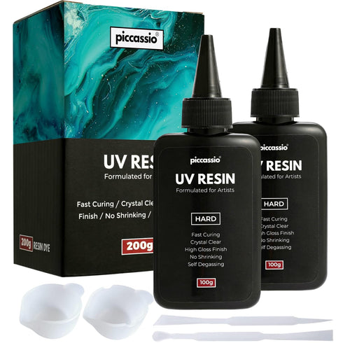 Piccassio UV Resin Clear 200g - Upgraded Hard Type UV Glue - Rapid Cure Craft Resin Using UV Light - Casting and Coating - Make DIY Crafts - Jewel...