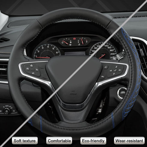 West Llama Customized Auto Car Steering Wheel Cover for Chevy Silverado,Tahoe,Equinox,Traverse,Trailblazer,Colorado (Diamond Quilted-Black+Blue-St...