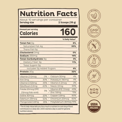 KOS Vegan Protein Powder, Chocolate USDA Organic - Low Carb Pea Protein Blend, Plant Based Superfood with Vitamins & Minerals - Keto, Soy, Gluten ...