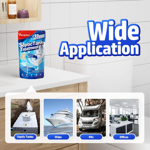 Vacplus Septic Tank Treatment - 12 Packs for 1-Year Supply, Flushable & Dissolvable Septic Tank Treatment Packets with Easy Operation, Biodegradab...