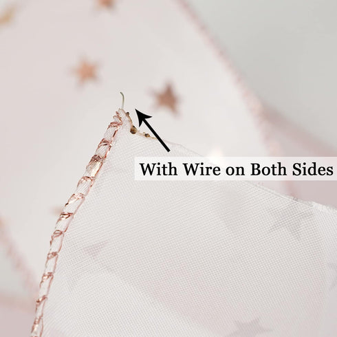MEEDEE Star Wired Ribbon 2.5 Inch Rose Gold Star Ribbon Pink Ribbon with Stars Satin Wired Ribbon 25 Yards Roll Pink Wedding Ribbon Star Christmas...