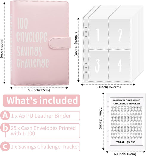 100 Envelopes Money Saving Challenge Book with Envelopes 100 Day Envelope Challenge Money Saving Binder Budget Book with Cash Envelopes, 5,050 Sav...