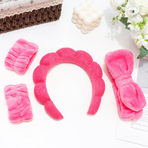 Spa Headband for Washing Face Makeup Headband Skincare Headband Face Wash Headband Rose Red Sponge Hair Band Bow Tie Head Band Wrist Bands for Was...