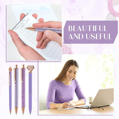 16 Pcs Ballpoint Pens Set Metal Crystal Diamond Pen Glitter Pens for Journaling Pretty Cute Pens Black Ink Retractable Fancy Pens Gifts for Women ...