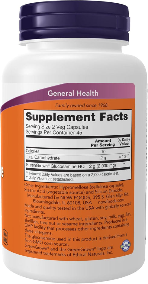 NOW Supplements, Glucosamine '1000' (GreenGrown® Glucosamine), Vegetarian, 90 Veg Capsules...