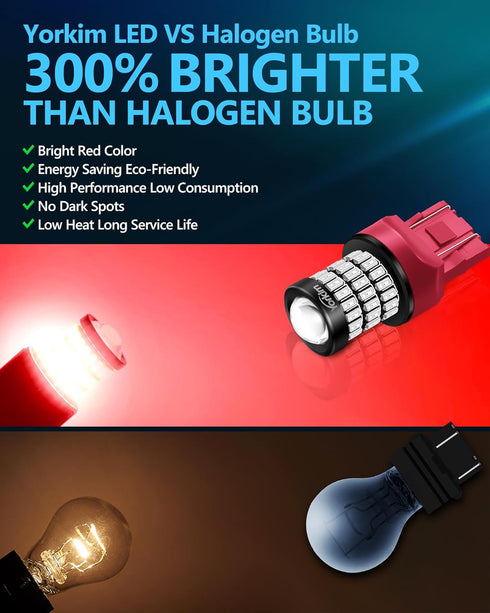 Yorkim 7440 LED Bulb Red 7443 led brake lights bulb with Projector 7441 7444 W21W T20 led bulb Replacement Lamp for brake lights tail lights turn ...
