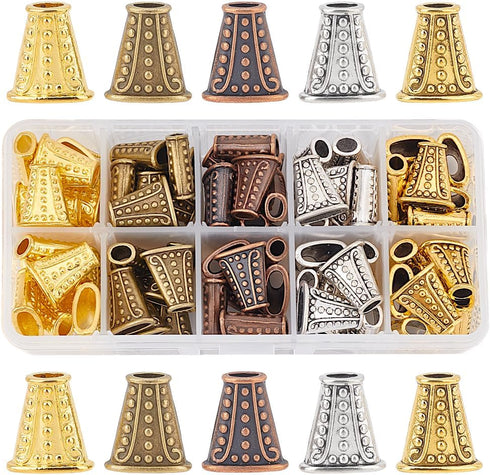 PH PandaHall 80 Pcs Tibetan Style Alloy Flower Bead Caps Spacers 18x16.5x7mm for Jewelry Making 5 Colors...