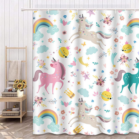 Emvency Shower Curtain Kids Rainbow Blue Pattern Unicorns Pink Baby Girl Animal Arrow Beautiful Waterproof Polyester Fabric 72 x 72 Inches Set wit...