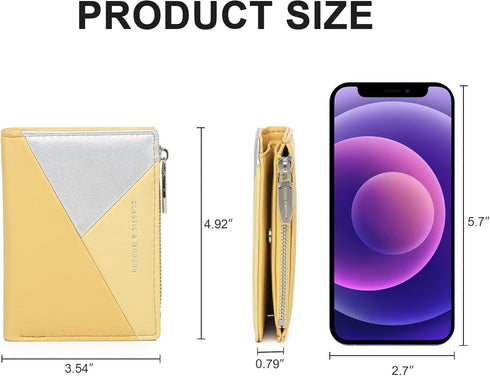 Small Wallets For Women Leather Bifold Slim Zipper Wallet Ladies Credit Card Holder Coin Purse Mini Wallet With ID Window(Yellow)...