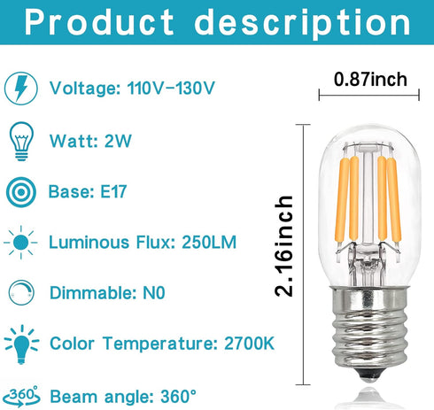 E17 LED Bulb Under Microwave Oven Light Bulbs, Over Stove Lights,Refrigerator 8206232A Replacement Bulb 2W(25W Incandescent Bulb Equivalent) Non-D...