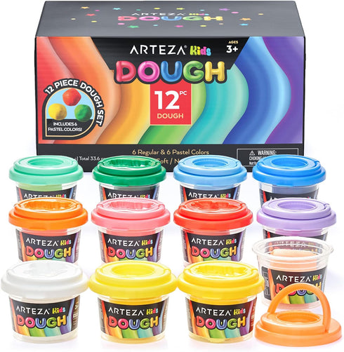 Arteza Kids Play Dough, 6 Pastel and 6 Regular Colors, 2.8-oz Tubs, Soft, Air-Tight Containers, Art Supplies for Kids Crafts and Playtime Activiti...