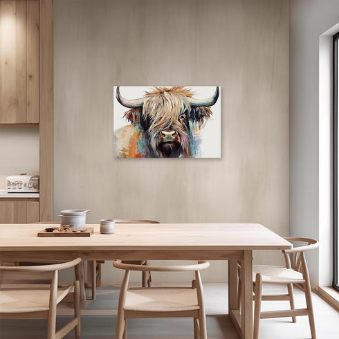 CCWACPP Colorful Highland Cow Canvas Wall Art Animal Pictures Print Abstract Highland Cattle Painting Farmhouse Bathroom Decor Frame (Highland Cat...