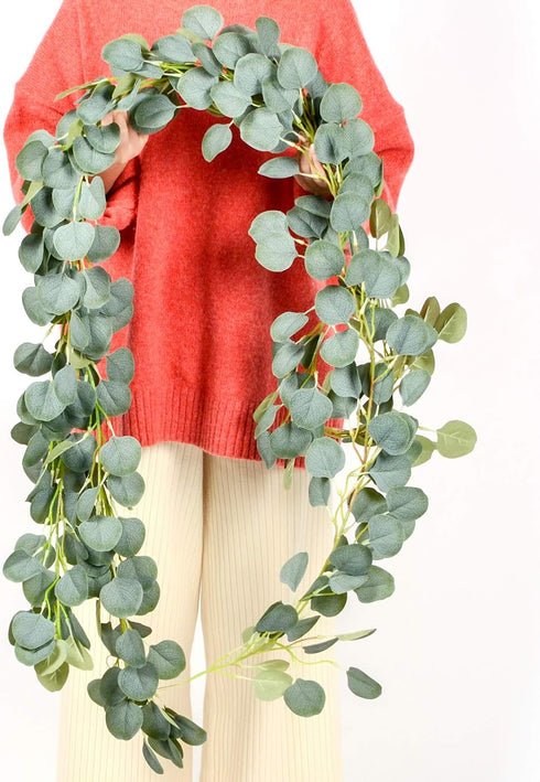 2Pack Artificial Eucalyptus Garland, 6 ft Faux Silk Eucalyptus Leaves Vines Handmade Garland Greenery Wedding Backdrop Arch Wall Decor...